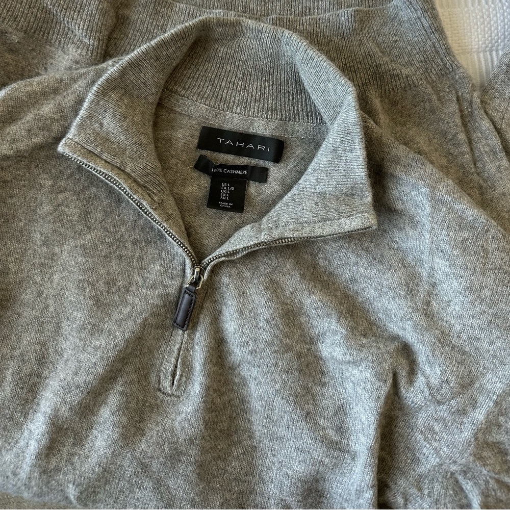 Tahari Gray Cashmere Quarter-zip Sweater